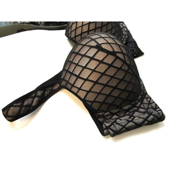 Ashley Stewart Butterfly Bra Full Figure Plunge w/Extender Sexy Black Mesh 44DD - Picture 8 of 9